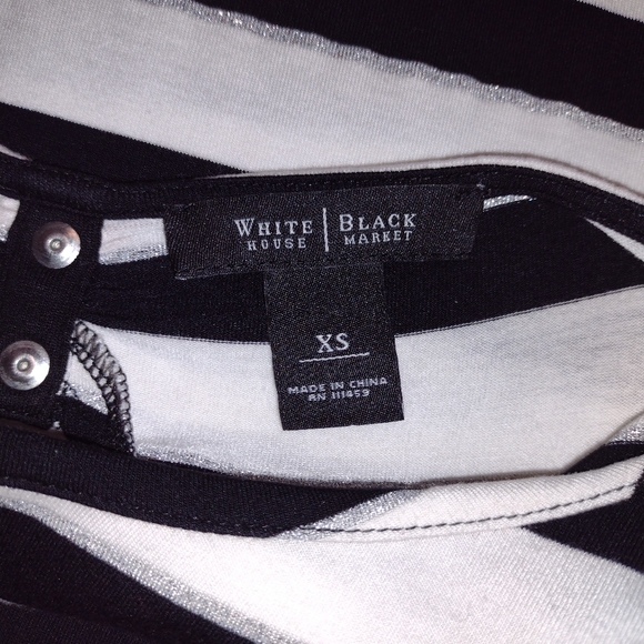 White House Black Market White, Black and Silver Striped Top, Size XS - Picture 7 of 8